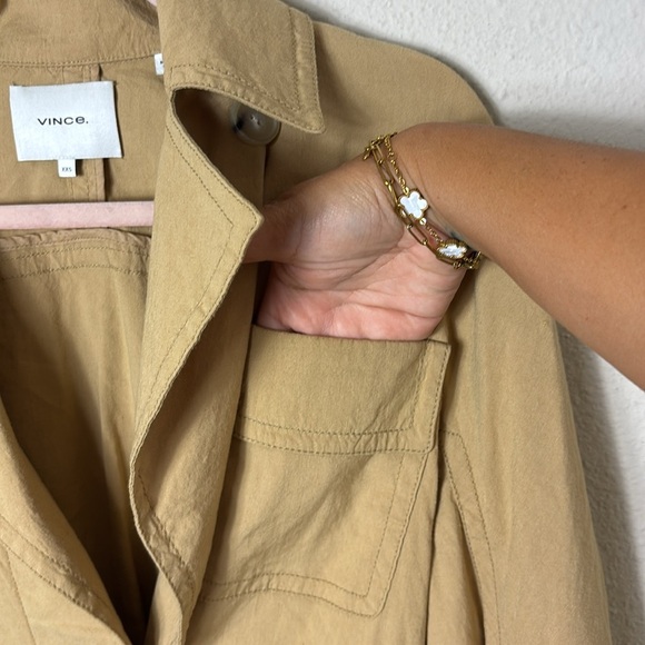 Vince Belted Linen Blend Jacket in Tan Beige Size XXS - Picture 8 of 16